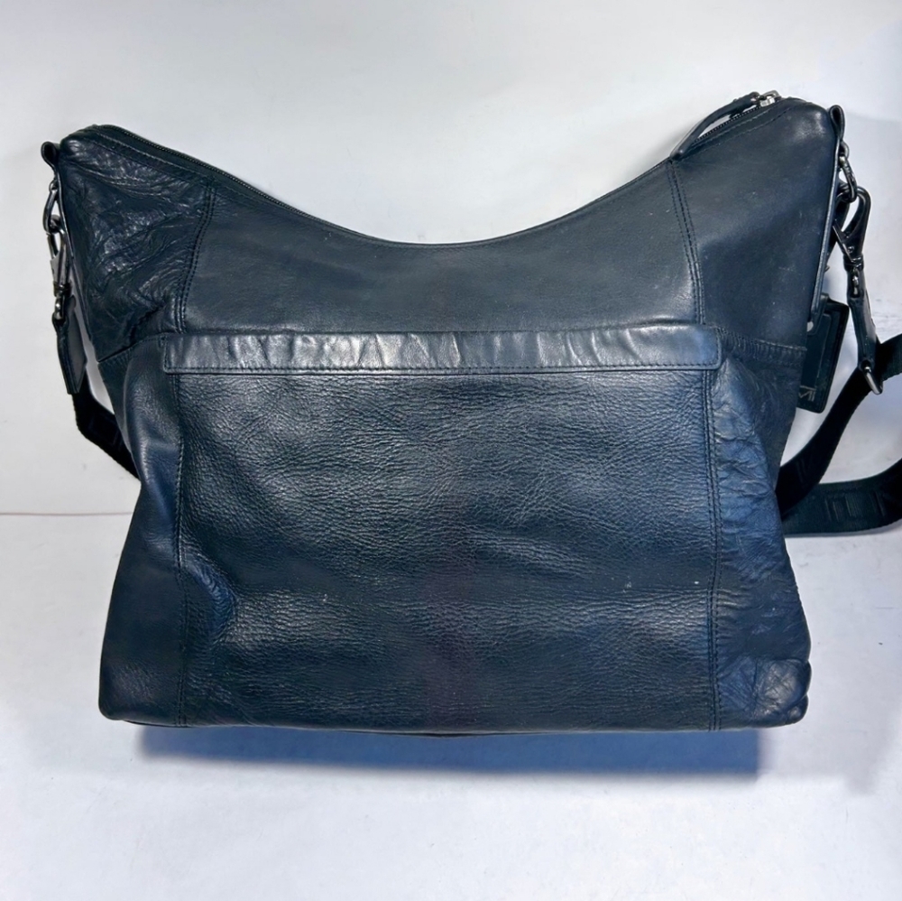 TUMI Black Leather Crossbody Shoulder Hobo Bag Large